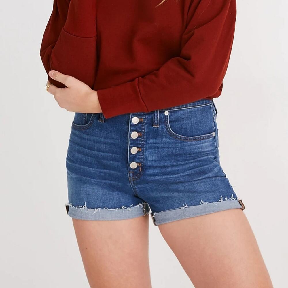 Madewell Derby Wash Button Front Edition High Rise Denim Shorts 31